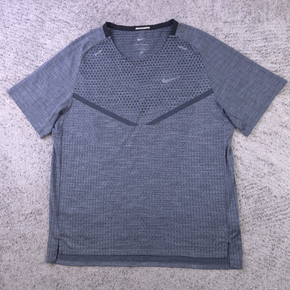 Nike Dri Fit ADV Running Top Mens Large Techknit Ultra Shirt Short Sleeve Gray